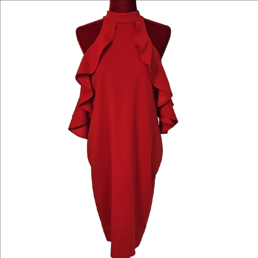 Elegant Maternity Ruffle Sleeve Halter Dress Size Medium
